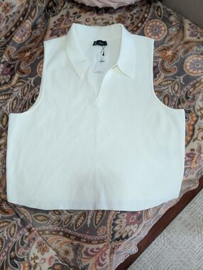 GAP White Sleeveless Collared Ribbed Tank Size XL NWT